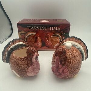 VTG Harvest Time Ceramic Turkey  Lidded Sugar Bowl And Creamer handpainted